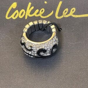 Cookie Lee Crystal Swirl Statement Ring in Gold and Black